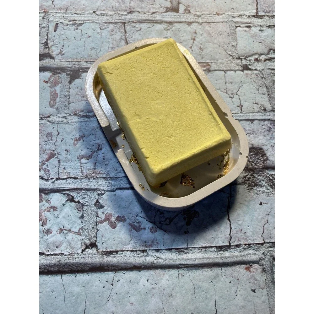 Handmade Soap Dish Cement Soap Holder Bathroom Kitchen Self Draining Gold Flake